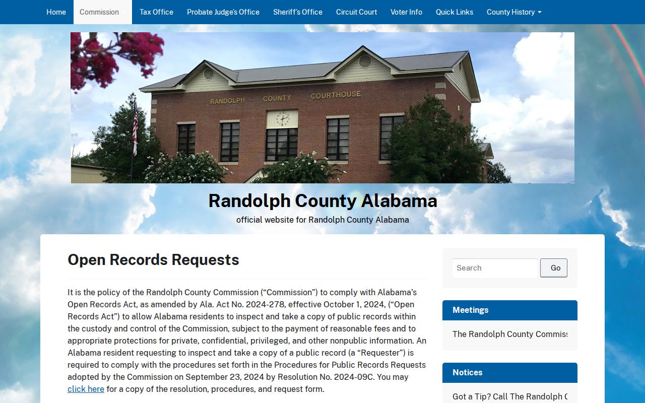Randolph County open records request rules for public arrest records
