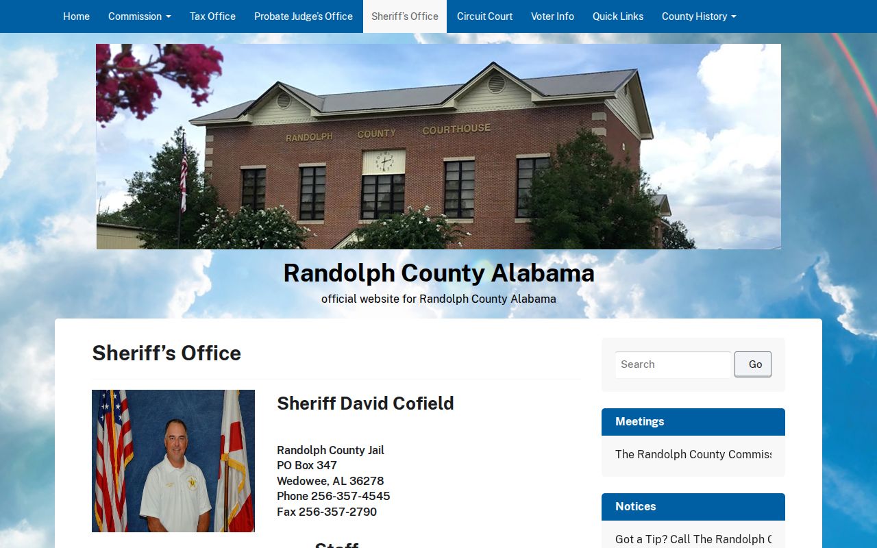Randolph County Sheriff office page linking to current arrest roster records