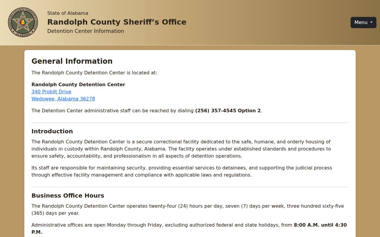 Randolph County Detention Center official contact and operating information