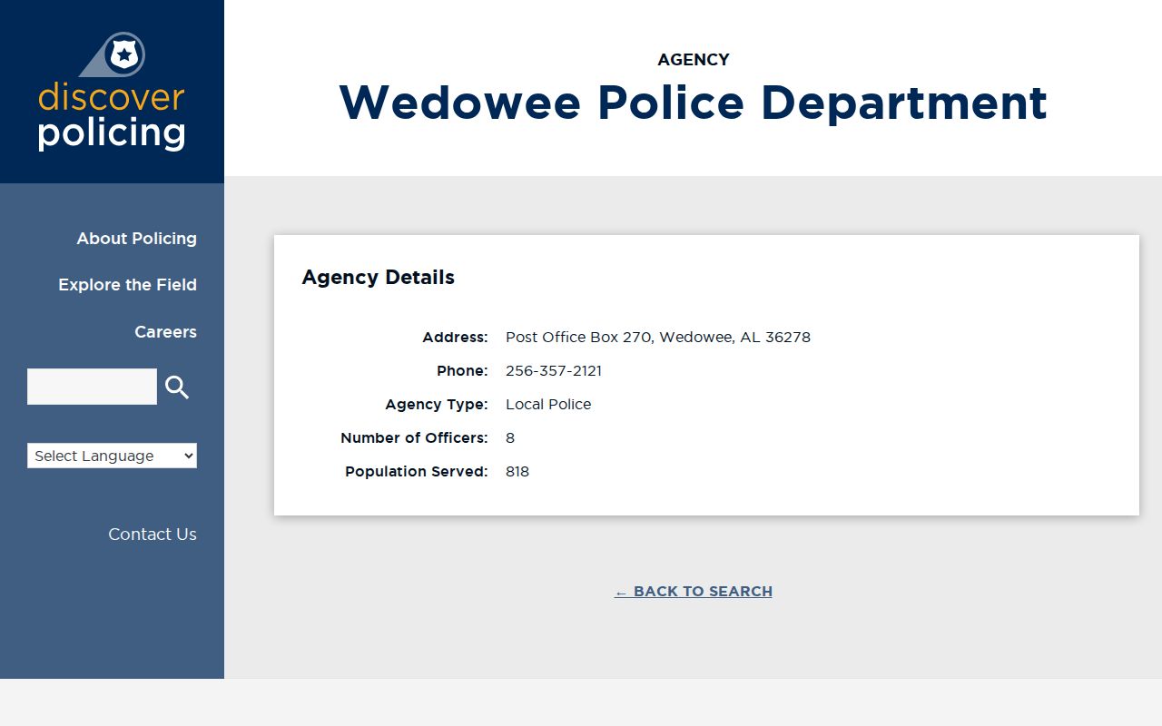 Wedowee Police Department directory source for Wedowee arrest record contact
